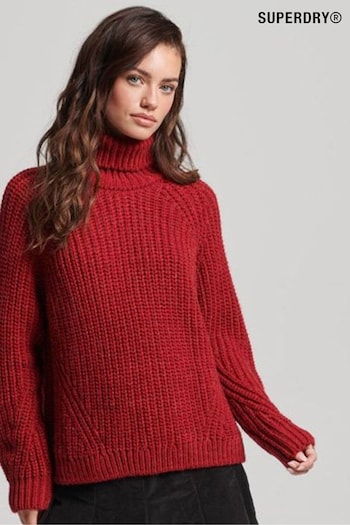 Superdry Red Slouchy Stitch Roll Neck Knit Jumper (D33472) | £50