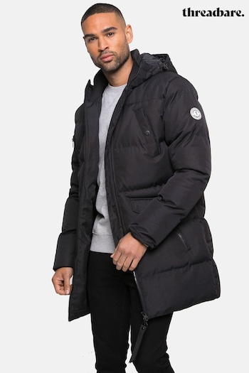 Threadbare Black Showerproof Longline Padded Jacket (D33532) | £55