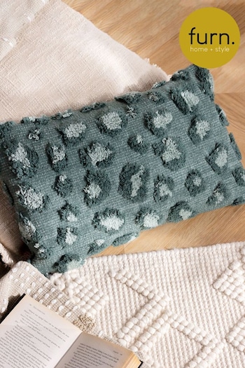 furn. Green Maeve Tonal Leopard Print Tufted Cotton Cushion (D33684) | £17