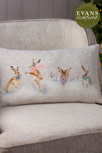 Evans Lichfield Natural Snowy Hares Watercolour Printed Cushion (D33689) | £17