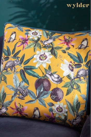 Wylder Tropics Yellow Wild Passion Creatures Digitally Printed Piped Cushion (D33825) | £28