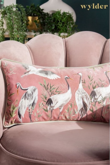 Wylder Tropics Grey Orient Chinoiserie Birds Digitally Printed Velvet Cushion (D33829) | £17