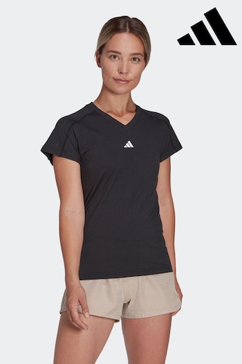 adidas Black Performance Aeroready Train Essentials Minimal Zapatillasing V-Neck T-Shirt (D33939) | £20
