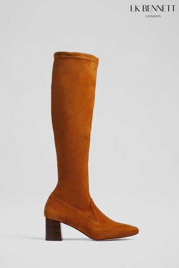 LK Bennett Davina Stretch Suede Knee High Brown Boots (D33996) | £529