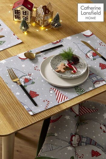 Catherine Lansfield Set of 4 Red Christmas Gnomes Placemats (D34135) | £20