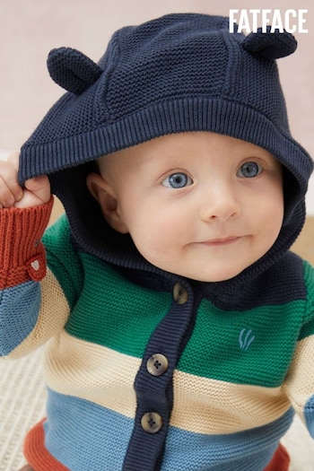 FatFace Blue Baby Stripe Knitted Bear Cardigan (D34180) | £28 - £32