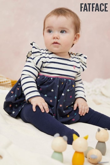 FatFace Navy Baby Stripe Star Frill Dress (D34188) | £24 - £28