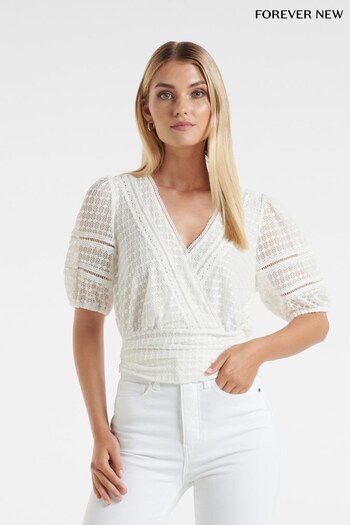 Forever New White Ariel Spliced Lace Wrap Top (D34236) | £40