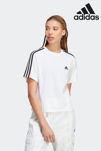 adidas White Sportswear Essentials 3-Stripes Single Jersey Crop T-Shirt (D34248) | £23