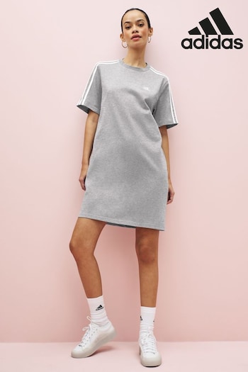 adidas Grey Boyfriend Shoeswear Essentials 3-Stripes Single Jersey T-Shirt Dress (D34268) | £33