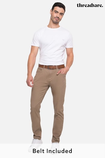 Threadbare Brown Belted Stretch Chino Trousers techno-cotton (D34291) | £32