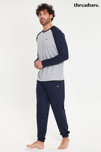 Threadbare Blue Cotton Blend Long Sleeve Pyjamas Set (D34292) | £24