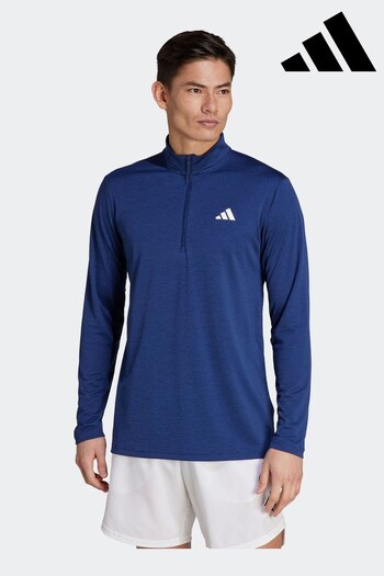 adidas Blue Performance Train Essentials Seasonal Training 1/4-Zip Long Sleeve Sweatshirt (D34330) | £38