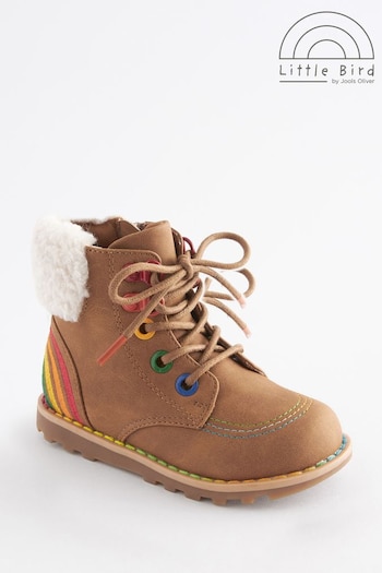 Little Bird by Jools Oliver Tan Brown Rainbow Lace Up Boots (D34382) | £30 - £34
