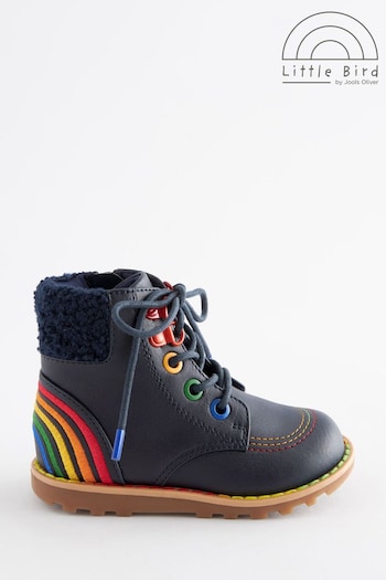 Little Bird by Jools Oliver Navy Rainbow Lace Up Boots (D34383) | £30 - £34