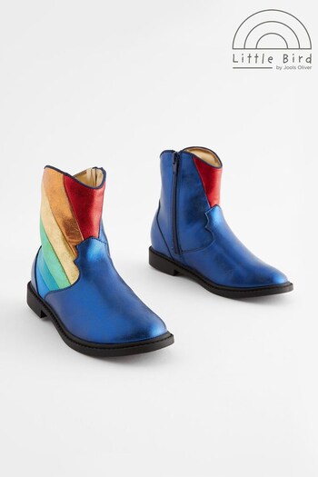 Little Bird by Jools Oliver Navy Younger Rainbow Striped Metallic Western Boots (D34386) | £30 - £34