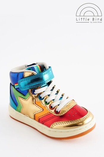 Little Bird by Jools Oliver Multi Younger Metallic Rainbow Star Hi-Top Trainers (D34387) | £30 - £34