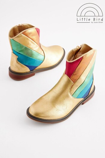 Little Bird by Jools Oliver Gold Older Rainbow Striped Metallic Western Boots (D34388) | £34 - £38