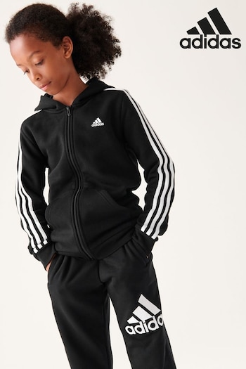 adidas Black Sportswear Essentials 3-Stripes Fleece Full-Zip Hoodie (D34402) | £33