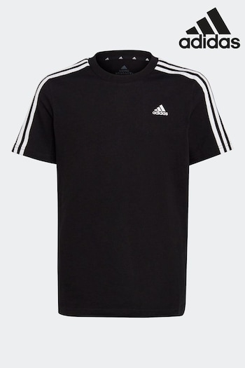 adidas Black Sportswear Essentials 3-Stripes Cotton T-Shirt (D34403) | £13
