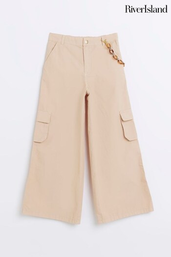 River Island Girls Wide Leg Brown Cargo Trousers (D34434) | £25