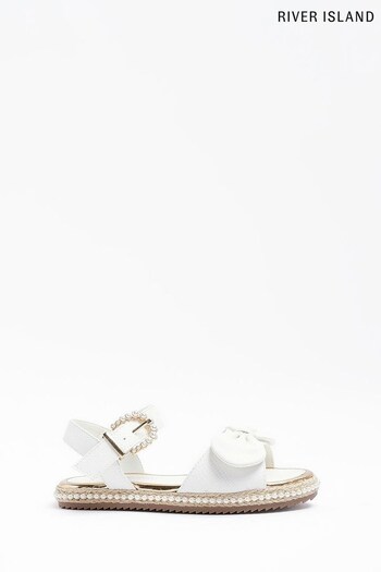 River Island Girls White Bow Pearl Espadrille Sandals (D34439) | £16