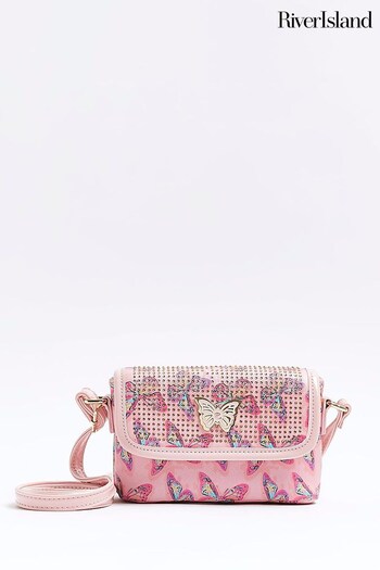 River Island Pink Girls Heatseal Butterfly Satchel Bag leather (D34444) | £22
