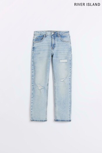 River Island Blue Boys Light Wash Ripped Slim Fit Jeans (D34458) | £18 - £26