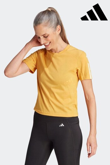 adidas Yellow Performance Train Essentials Cotton 3-Stripes Crop T-Shirt (D34512) | £23