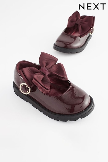 Plum Red Bow Chunky Mary Jane Shoes (D34526) | £22 - £24
