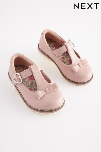 Pink Standard Fit (F) Bow T-Bar Shoes Jacquard (D34534) | £20 - £22