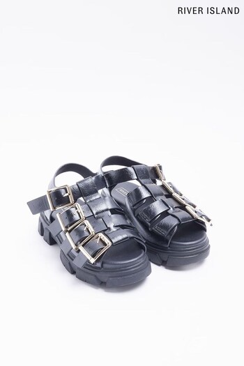 River Island Girls Black Buckle Chunky Sandals (D34545) | £27