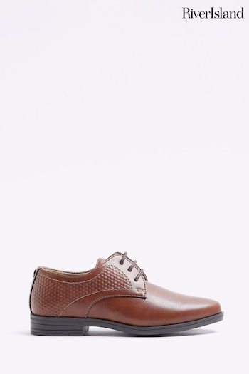 River Island Retro Embossed Point Wide Fit Brown Shoes check (D34570) | £25