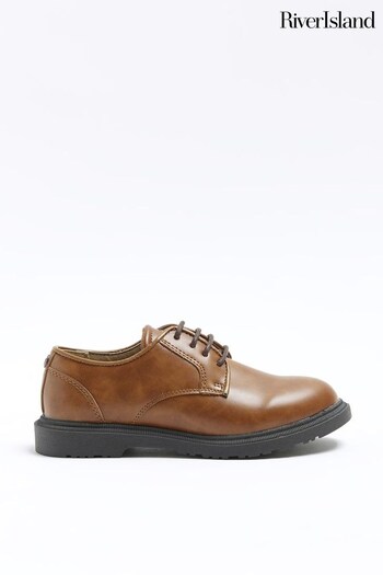 River Island Boys Light Brown Lace-Up Chunky Derby Shoes Giv (D34571) | £25