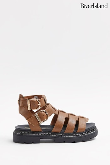 River Island Girls Brown Gladiator Cleated Sandals Camel (D34589) | £27