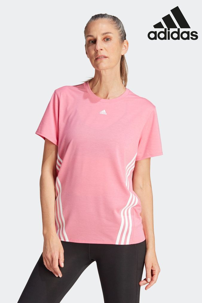 Adidas 3 stripe on sale t shirt pink