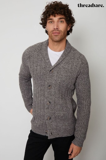 Threadbare Grey Wool Blend Shawl Collar Cardigan (D34617) | £32