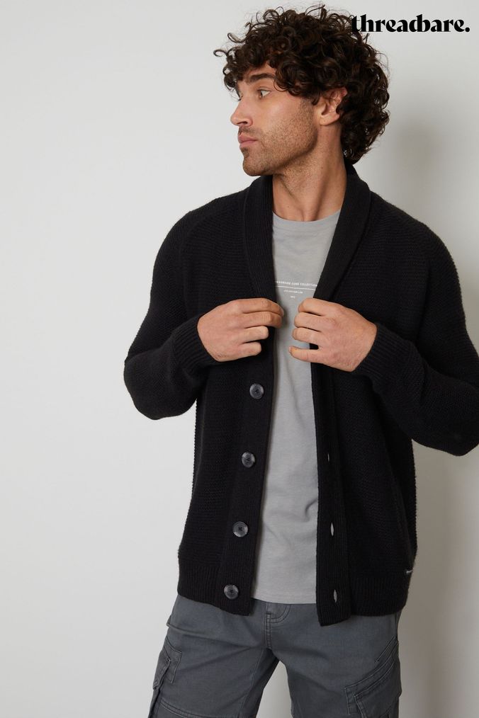 Mens black button up cardigan clearance