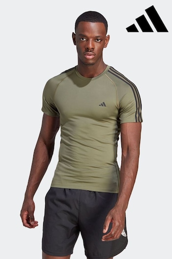 adidas Green Performance Techfit 3-Stripes Training T-Shirt (D34673) | £33