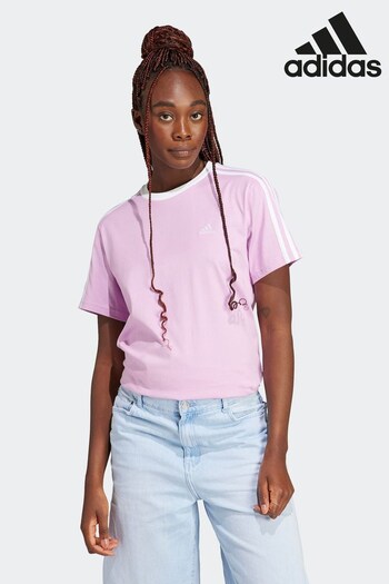 adidas Purple Gray Sportswear Essentials 3-Stripes T-Shirt (D34706) | £28