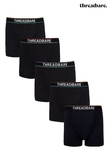 Threadbare Black Hipster Trunks 5 Packs (D34771) | £24