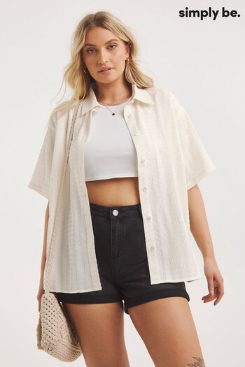 Simply Be Boxy Textured Short Sleeved White Shirt (D34826) | £26