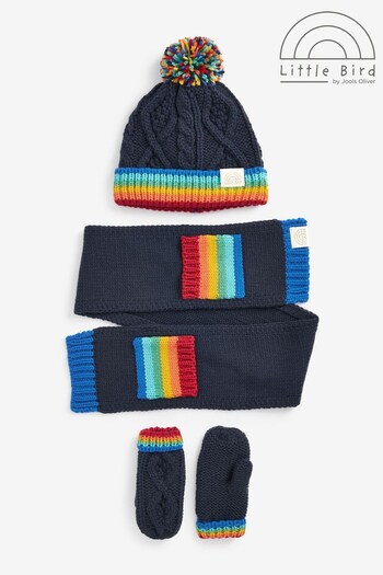Little Bird by Jools Oliver Navy and Rainbow Striped Mittens/Gloves Set (D34865) | £24