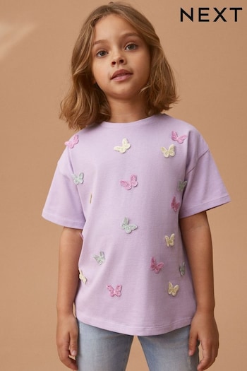 Lilac Purple Crochet Butterfly T-Shirt (3-16yrs) (D34873) | £7 - £12