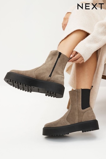 Mink Brown Chelsea Chunky Flatform Ankle Boots (D34922) | £62
