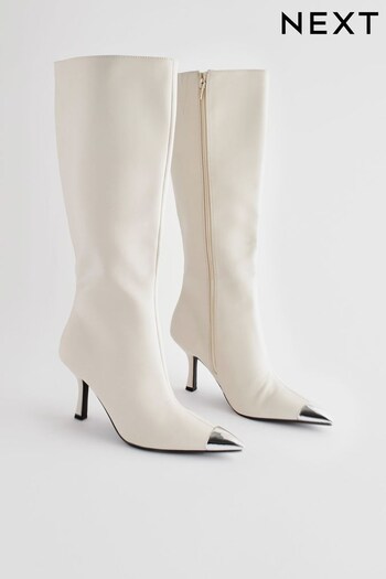 Bone White Forever Comfort® Toe Cap Heeled Knee High Boots (D34923) | £65