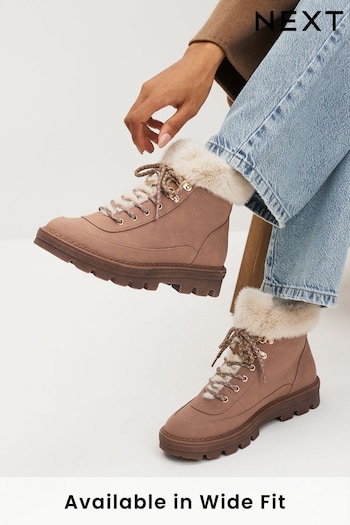Tan Brown Regular/Wide Fit Forever Comfort® Faux Fur Lace Up Chunky Boots (D34926) | £54
