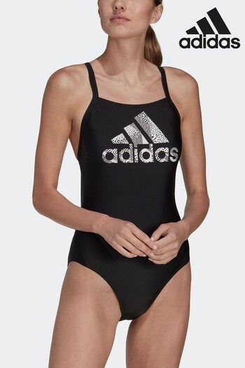 adidas hours Black Sportswear Swim Big Logo Swimsuit (D34941) | £30