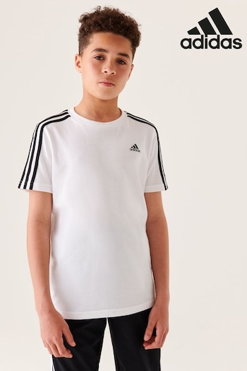 adidas White Courtes Sportswear Train Essentials Aeroready 3-Stripes Regular-Fit T-Shirt (D34953) | £13