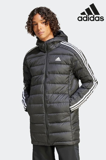 adidas Black Cashmere Sportswear Essentials 3-Stripes Light Down Hooded Parka (D35133) | £130